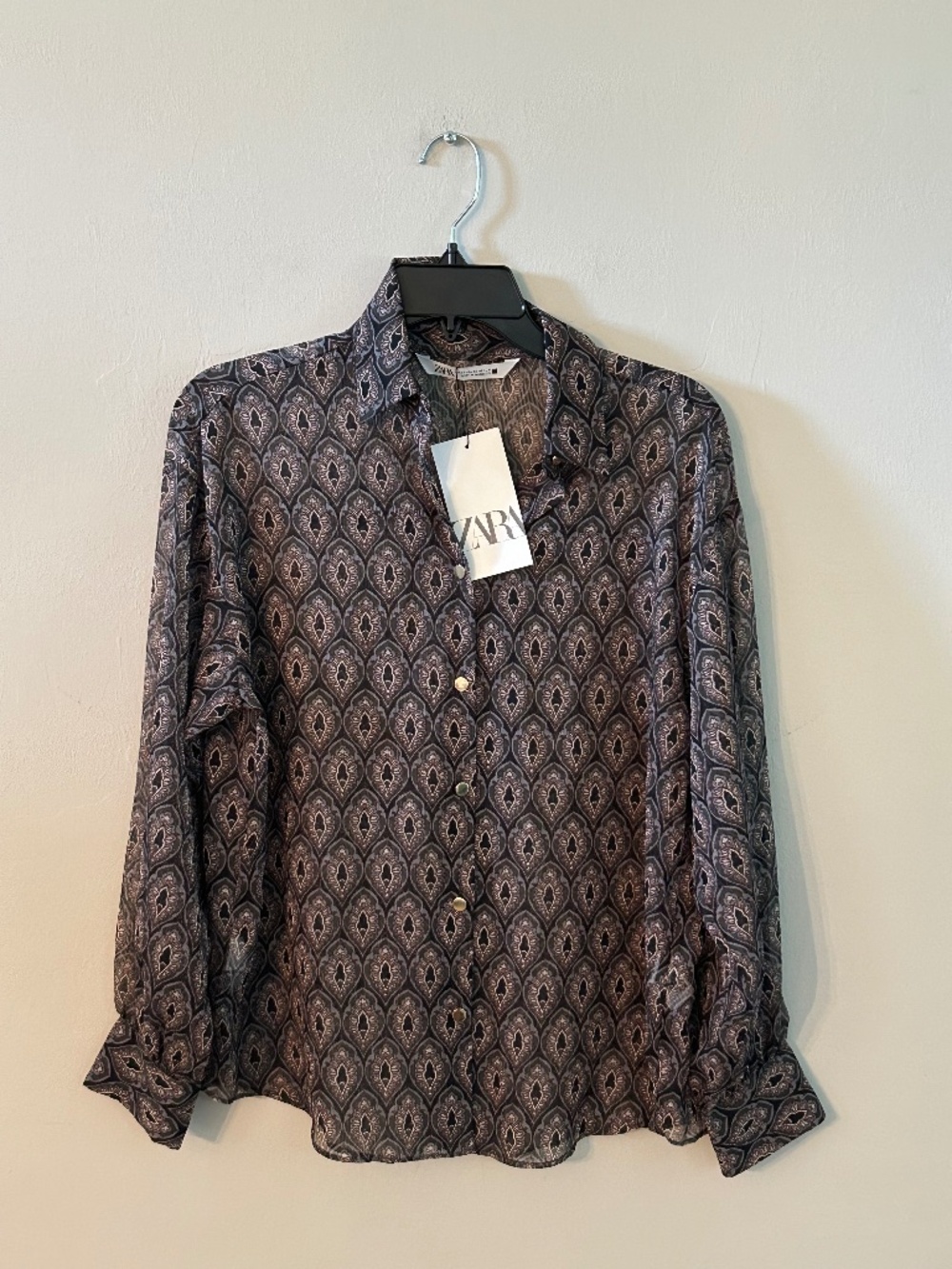 ZARA Sheer Paisley Long Sleeve Blouse XS Boho Chic Festival Whimsigoth Indie